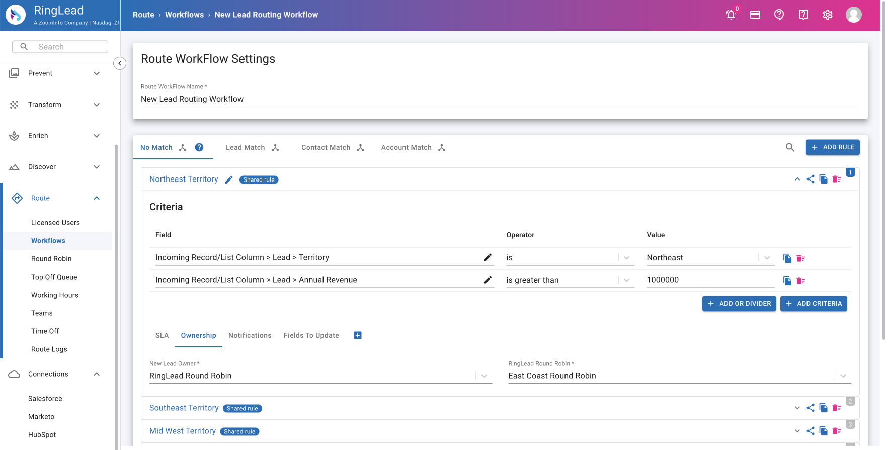 screenshot of ZoomInfo Operations